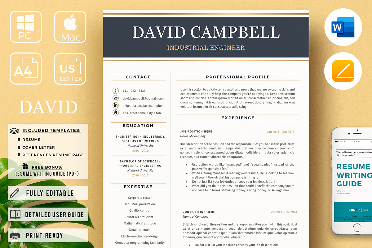 Resume for Engineer. Engineering CV, a Resume Template by HIRED Design Studio (Photo 1 of 11)