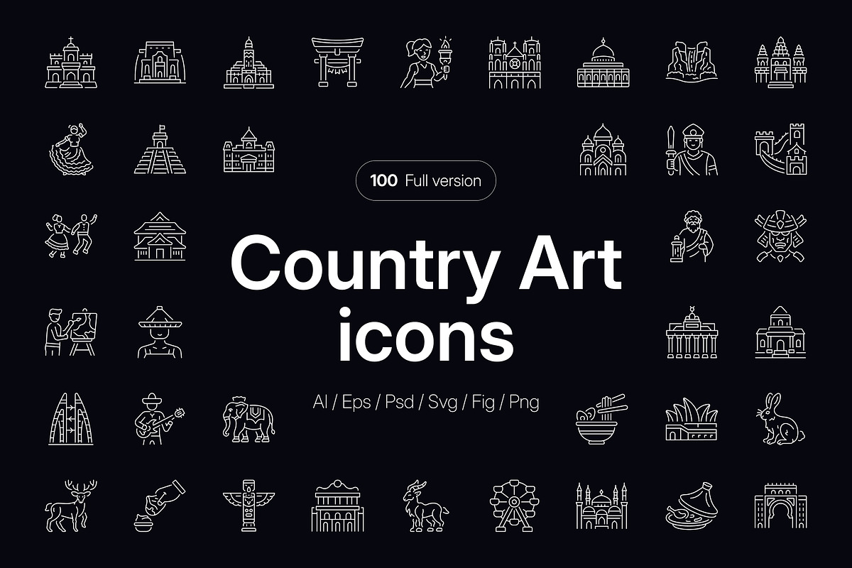 Country Icon Art Set, an Outline Icon by Prosymbols (Photo 1 of 8)