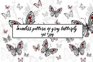 Seamless Pattern Of Gray Butterfly