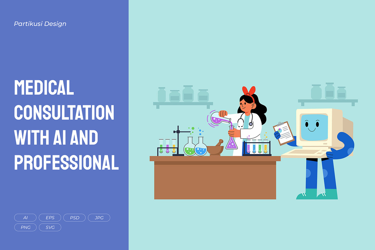 Medical Consultation with AI, a Healthcare Illustration by Partikusi Design (Photo 1 of 3)