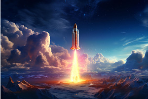 Powerful Startup Rocket In Space