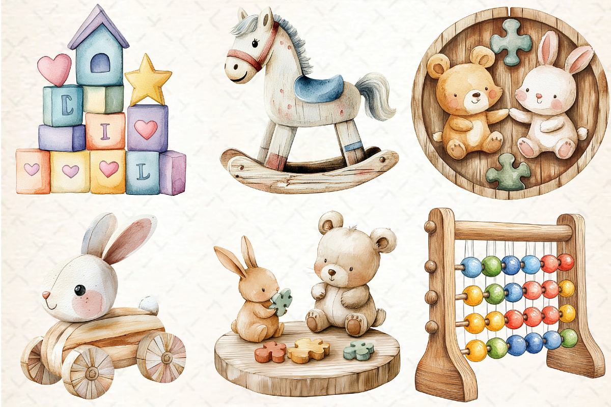 Watercolor Playroom Decor Clipart, an Illustration by DreamCafeArt (Photo 4 of 7)
