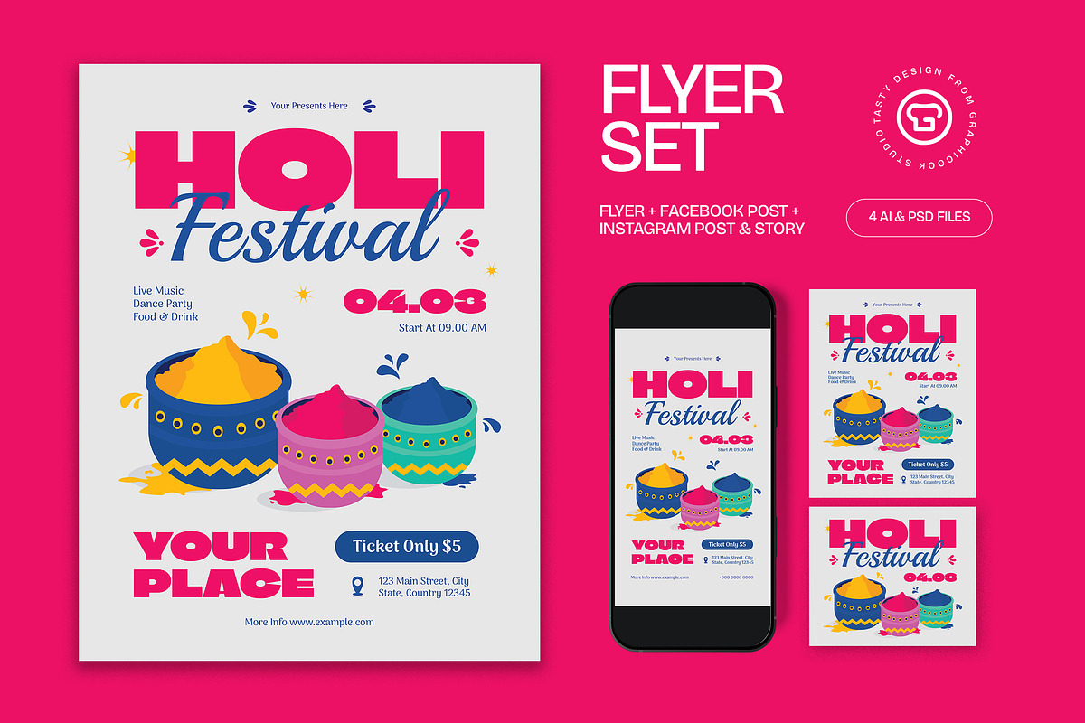 Holi Festival Flyer, a Flyer Template by graphicook (Photo 1 of 3)