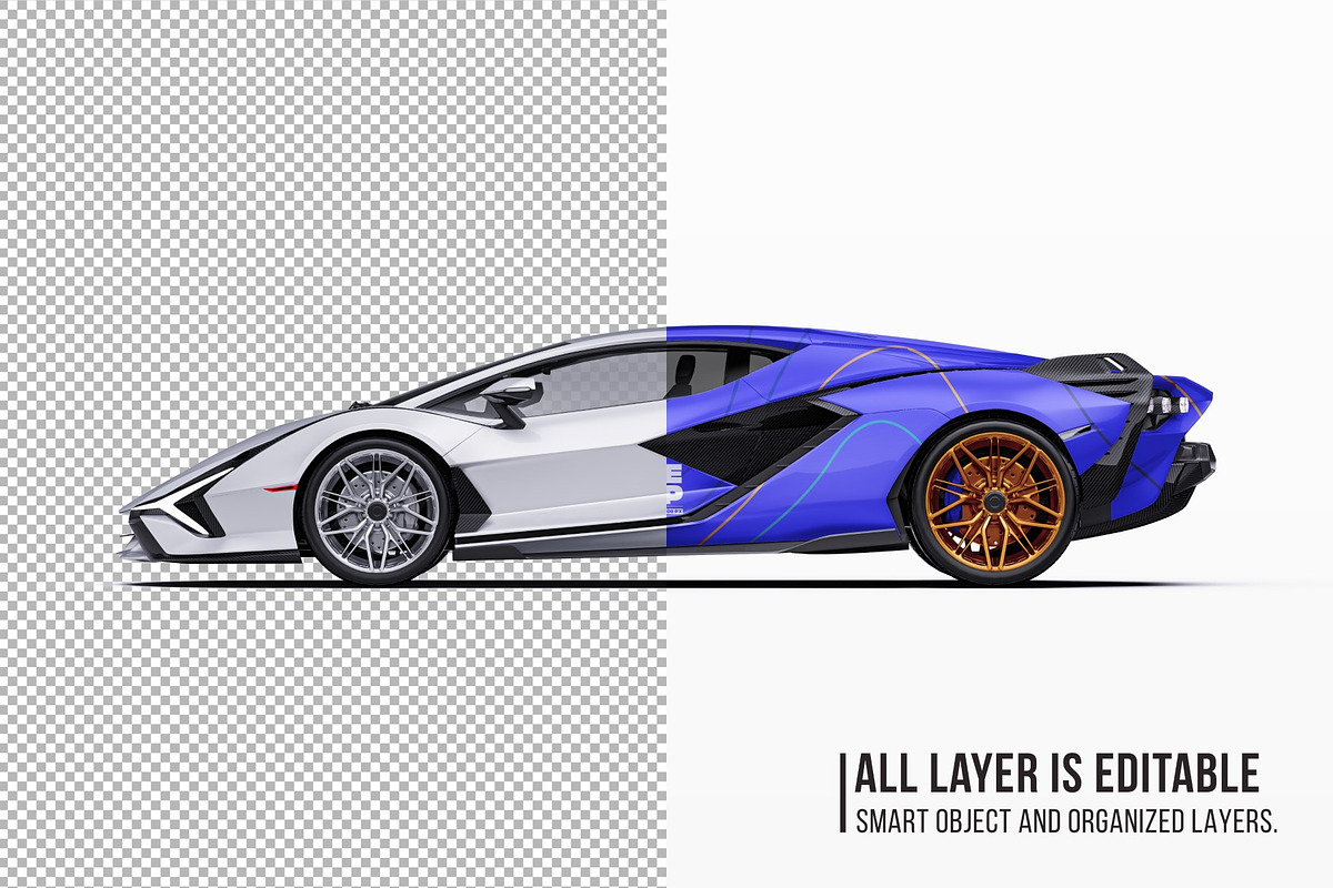 Hybrid Supercar Sport Coupe Set, an Advertising Mockup by Halal Graphic Studio (Photo 5 of 12)