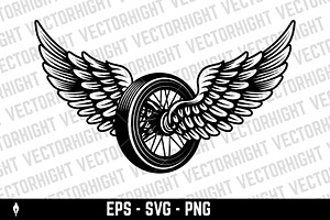 Motorcycle wheel with wings isolated, a Transportation Illustration by Vectorhight