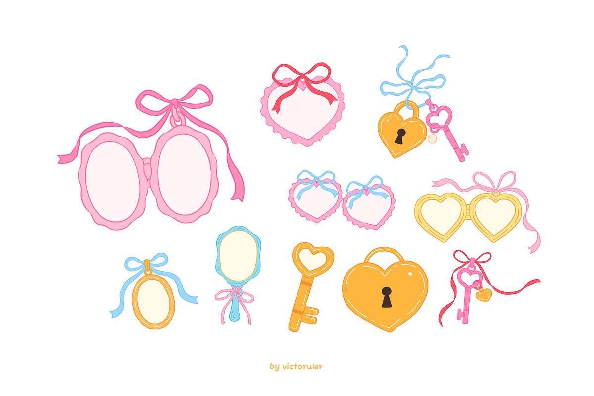 20 Cute Heart Locket Clipart, an Object Illustration by Victoruler (Photo 3 of 8)