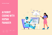 AI Robot Coding with Human Manager, a Technology Illustration by Partikusi Design (Thumbnail 1 of 3)