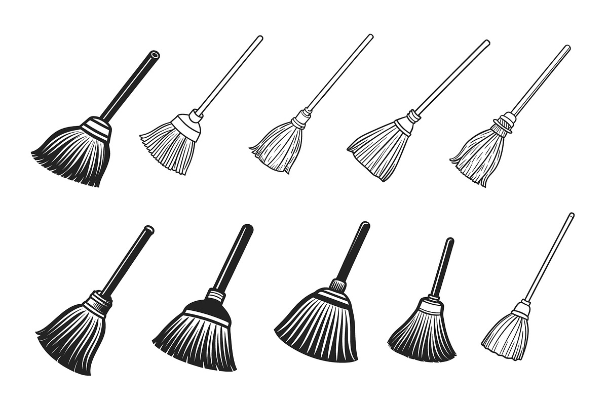 Broom vector silhouette set, an Object Graphic by Billah Hub