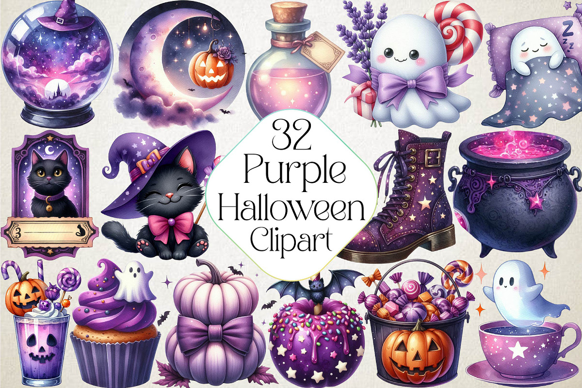 Purple Halloween Clipart, an Illustration by DreamPrint404 (Photo 1 of 5)