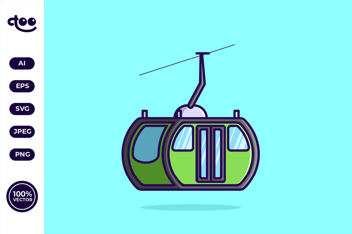 Simple Modern Green Cable Car, a Transportation Illustration by Satisfactoons