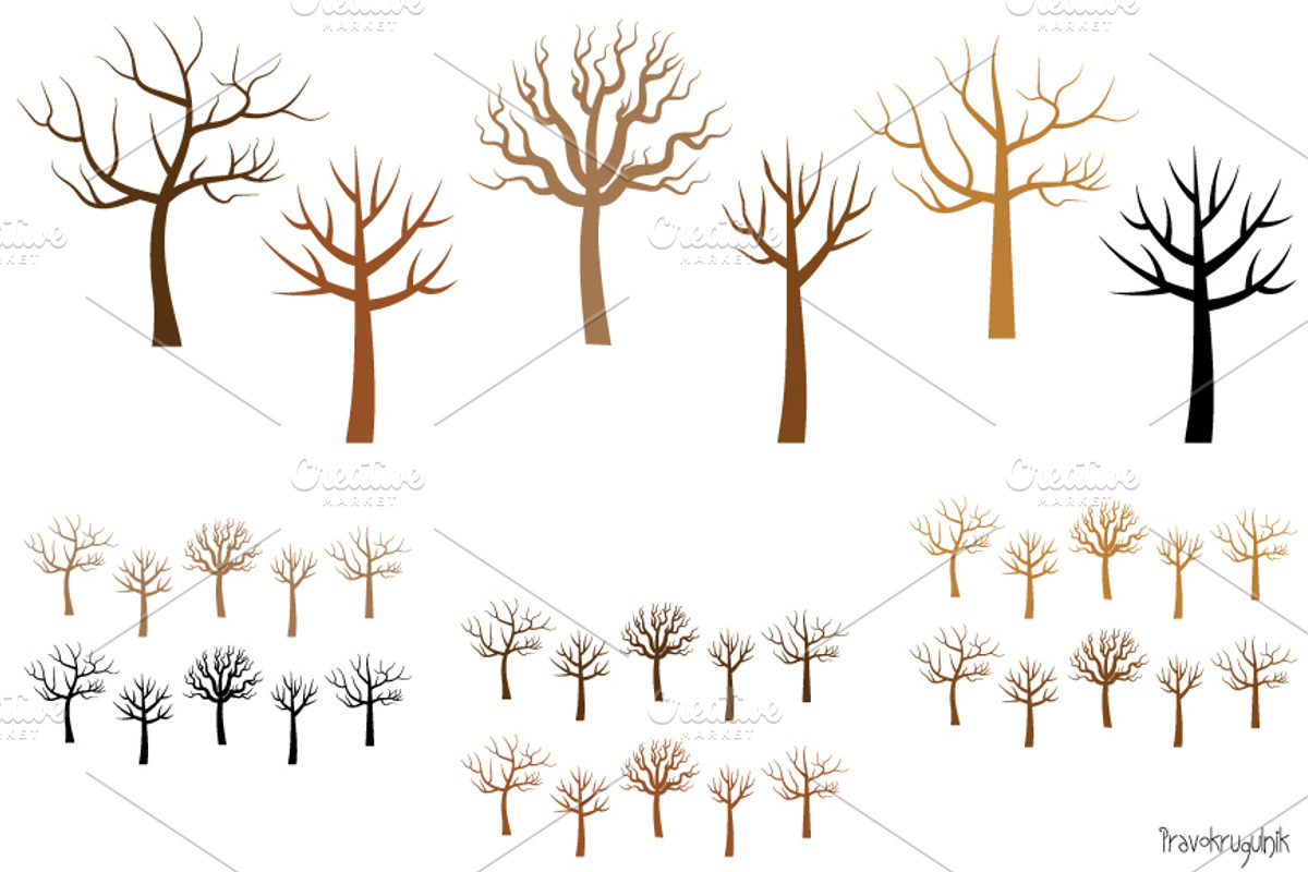 Bare tree silhouettes clipart set, an Illustration by Pravokrugulnik (Photo 1 of 4)
