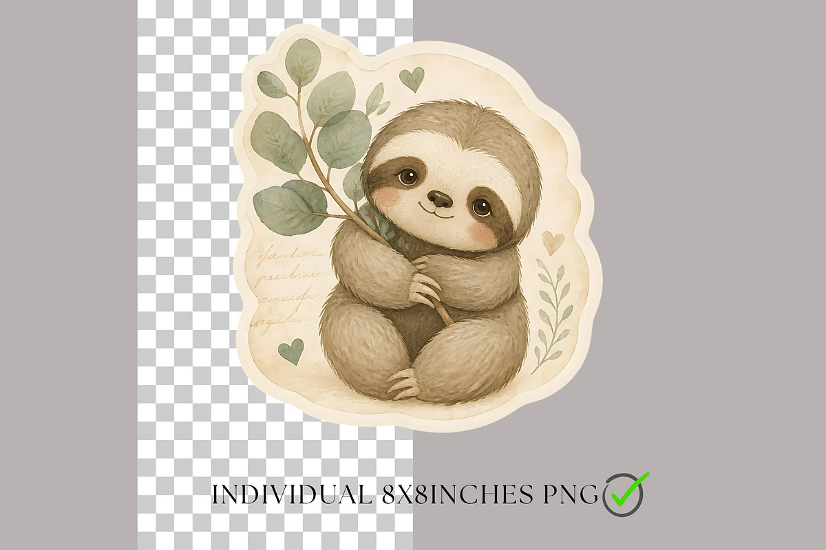 Sloth PNG Clipart Sticker Pack, an Animal Illustration by Nicole Branger Art (Photo 4 of 11)