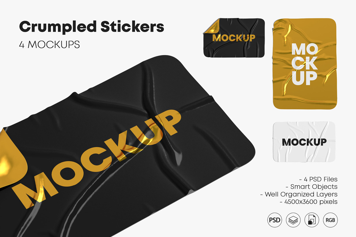 Crumpled Stickers Mockup Set, a Print Template by Graphic Bird (Photo 1 of 6)
