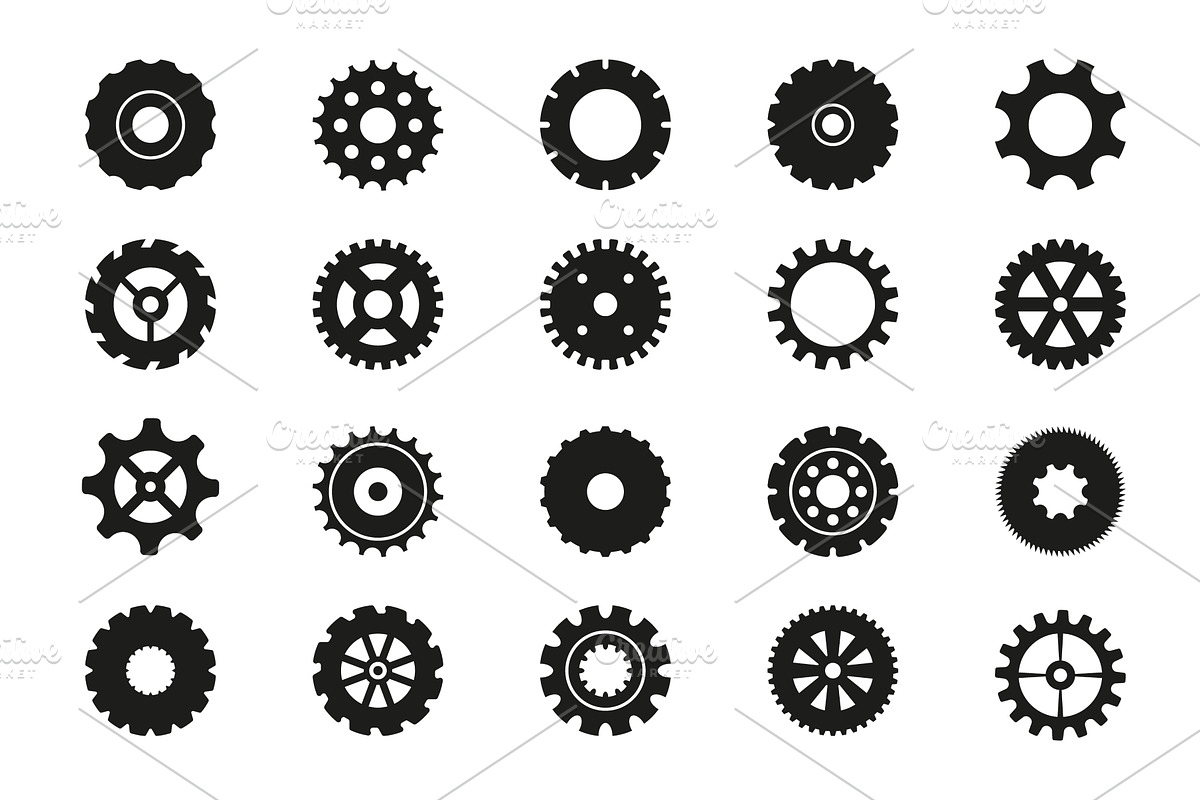 Black machine gears set, an Illustration by Vector Creator