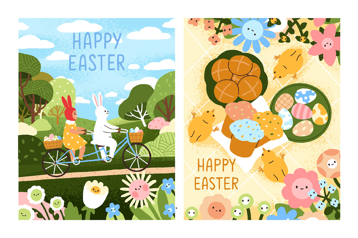 Cute Happy Easter card designs set, a Seasonal Illustration by Good Studio (Photo 2 of 5)
