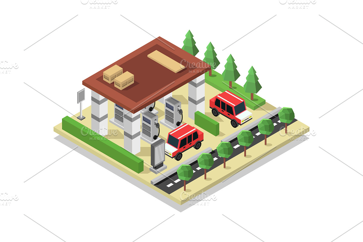 Gas station isometric, an Illustration by Mark1987
