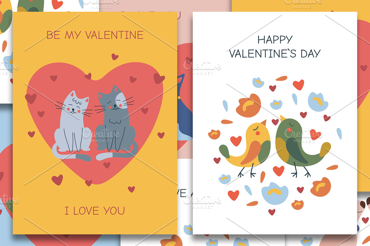 Happy Valentine's Day postcard set, an Animal Illustration by KartInnka (Photo 3 of 6)