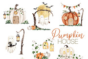 Pumpkin House Watercolor Clipart, a Decorative Illustration by Beigetime (Thumbnail 4 of 13)