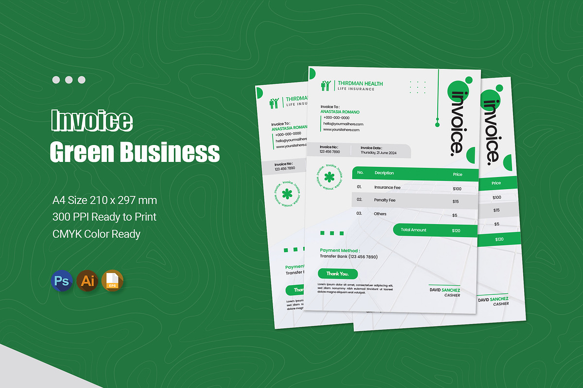 Green Business Invoice, a Print Template by Esensifiksi.studio