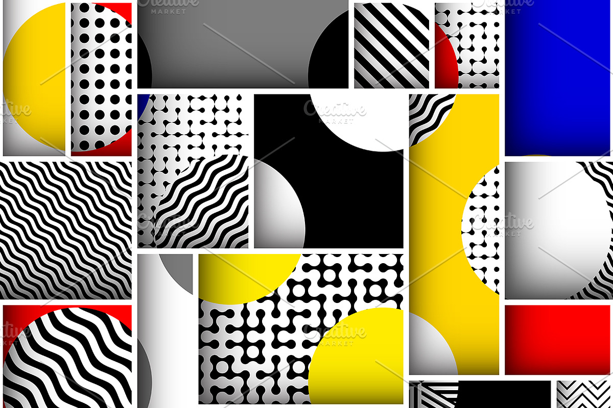 Geometric patterns in Mondrian Style.