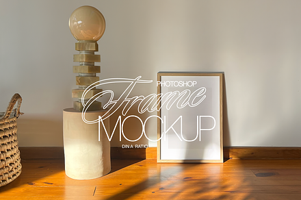 A4 Wood Frame Mockup PSD Scene