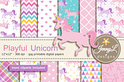 Unicorn Digital Papers & Clipart, a Pattern Graphic by JennyL Designs (Thumbnail 1 of 6)