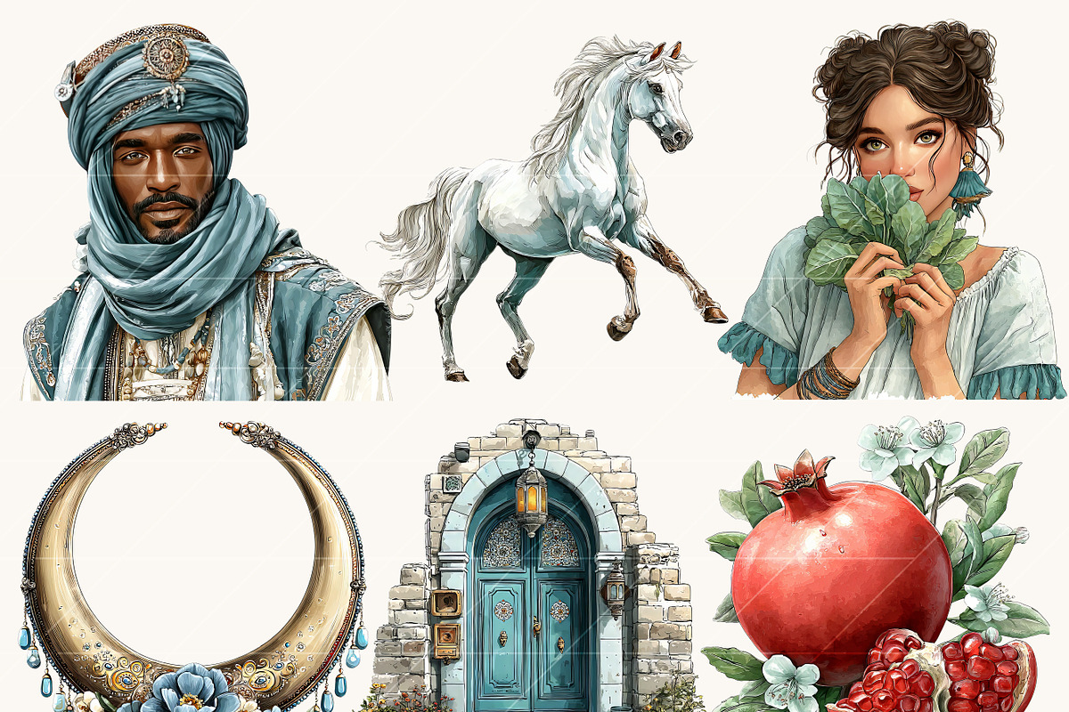 Watercolor Boho Arabian Clipart, a Person Illustration by BusyDaydesign (Photo 6 of 9)