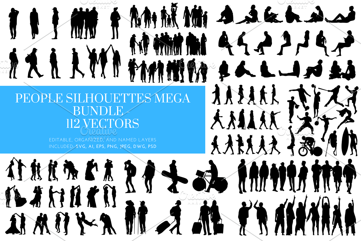 112 People Silhouette Vectors, a Solid Icon by Raafeya's Crafts (Photo 1 of 5)