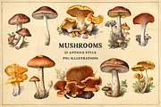 Antique mushrooms clipart set, a Food Illustration by YesFoxy (Thumbnail 1 of 3)