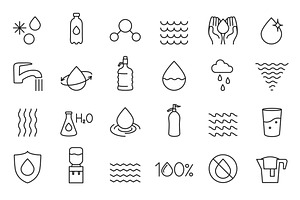 Water drops line icon set. Outline, an Object Illustration by winwin.art