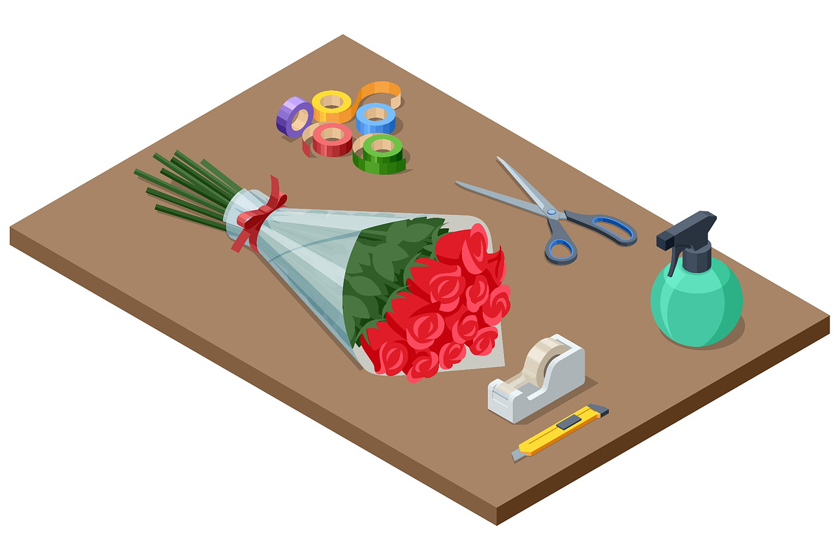 Flower bouquet preparation with, a Person Illustration by Golden Sikorka (Photo 2 of 3)