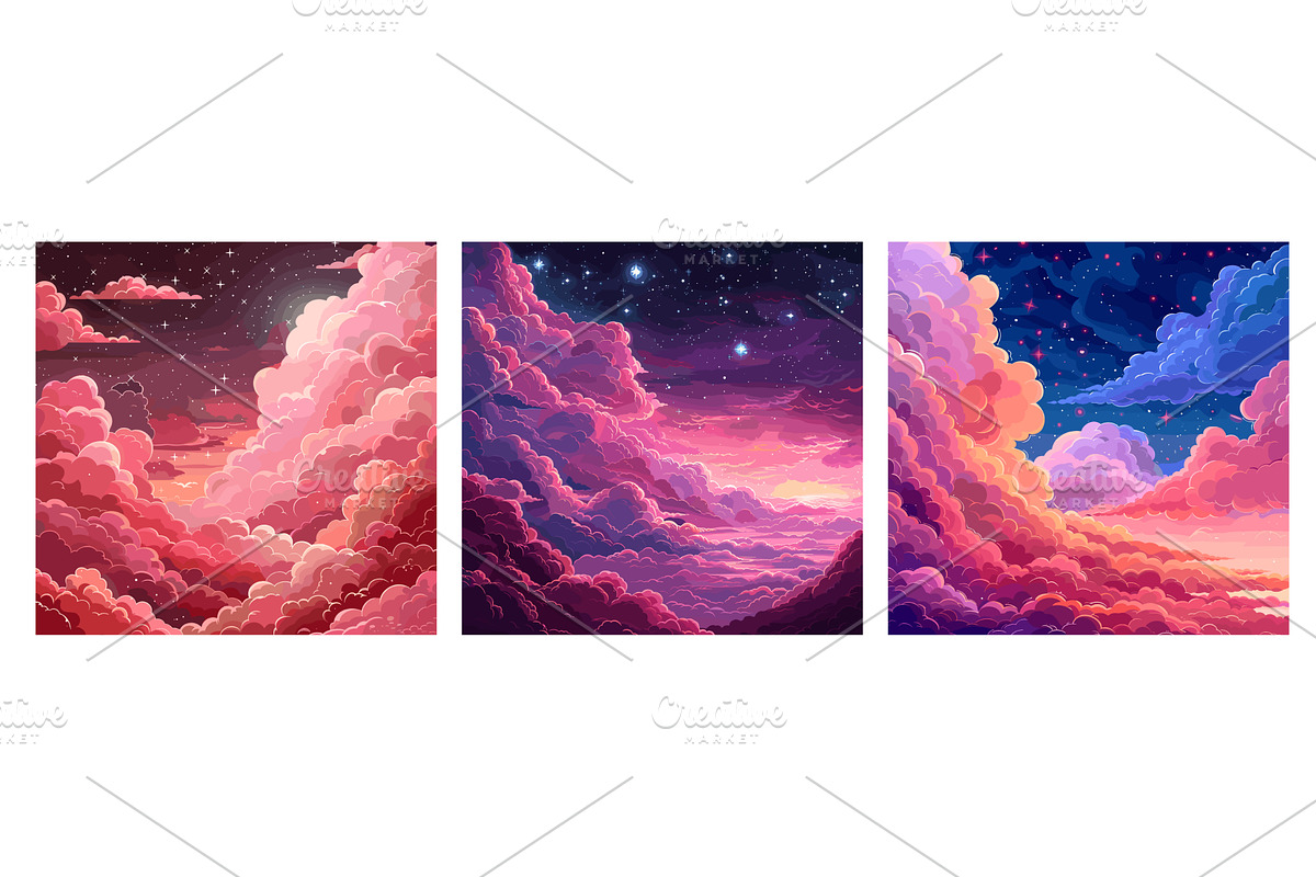 Pink clouds skyline cartoon vector, a Texture Illustration by Stock-Smart-Start
