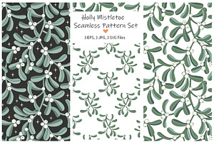 Mistletoe seamless pattern Set