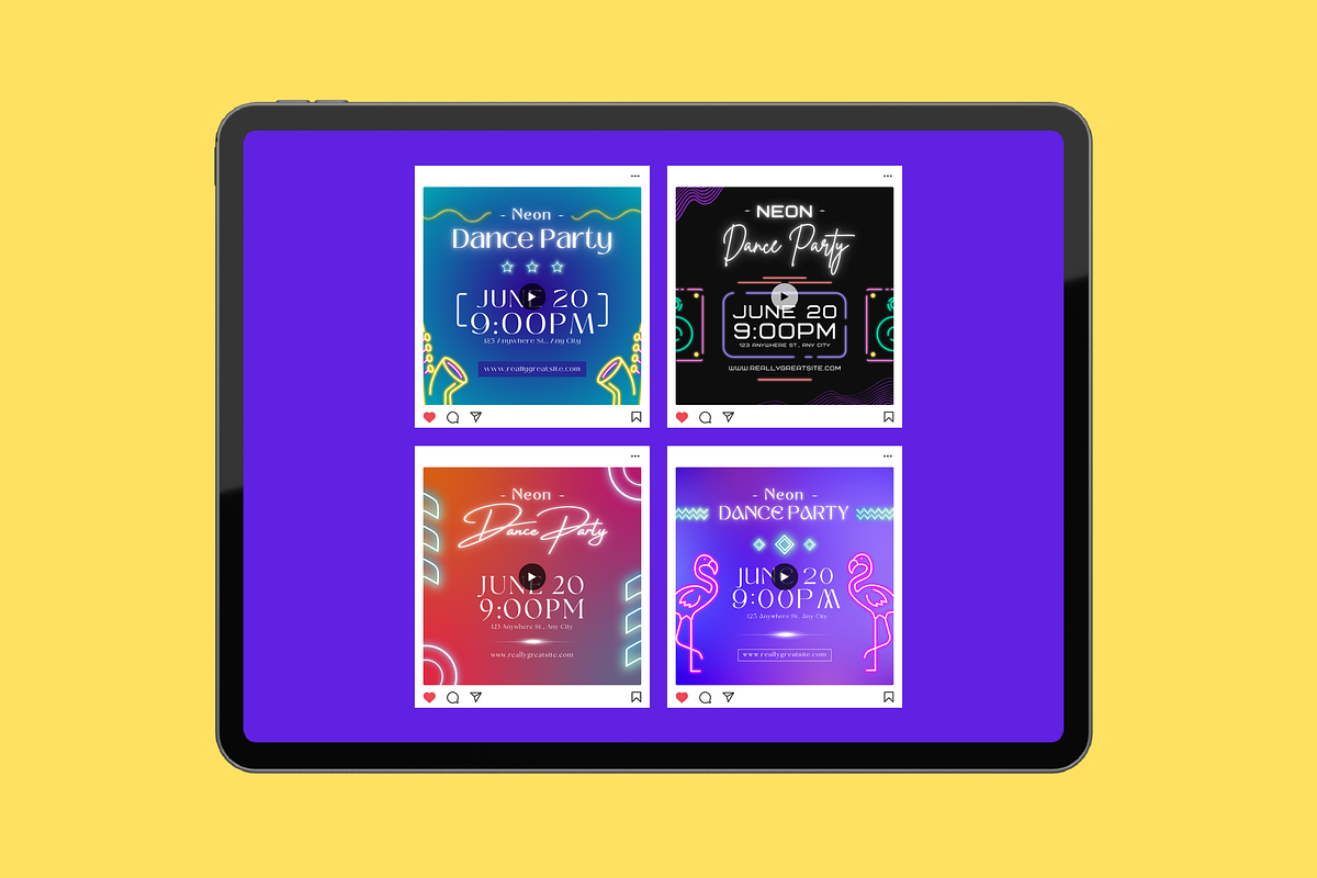 Neon Dance Party Instagram Posts, a Templates & Theme by TemplateCastleStore (Photo 6 of 9)