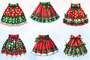 Watercolor Christmas Skirt Clipart, a Seasonal Illustration by Rose Art (Thumbnail 2 of 3)