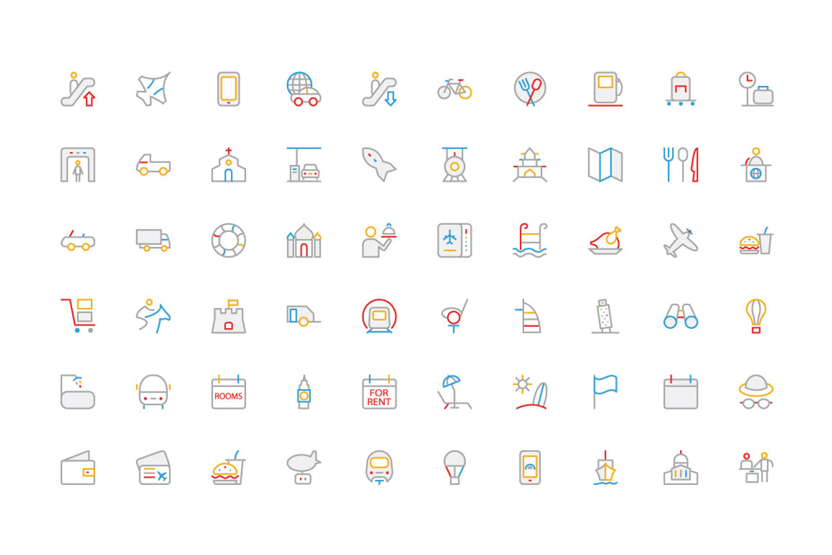 150 Travel Colored Line Icons, an Outline Icon by Creative Stall (Photo 3 of 3)