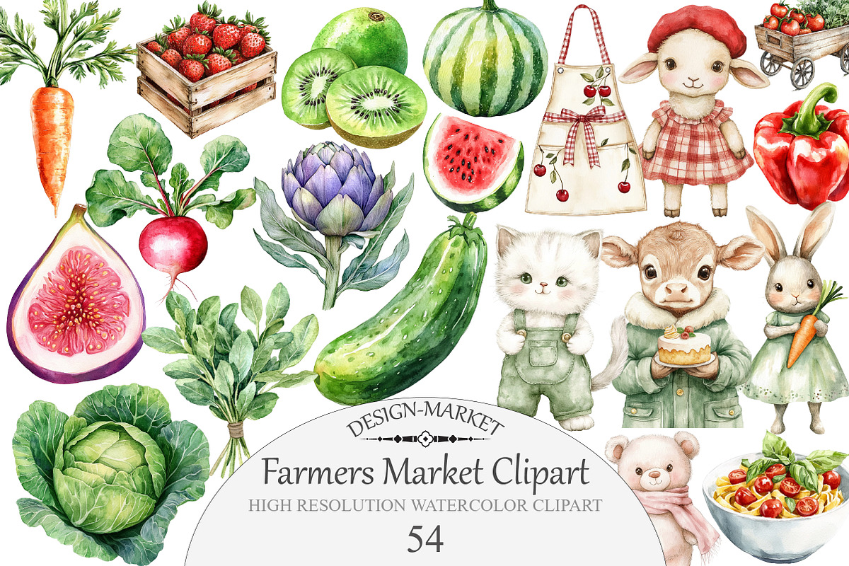 Watercolor Farmers Market Clipart, an Illustration by Design Market (Photo 1 of 5)