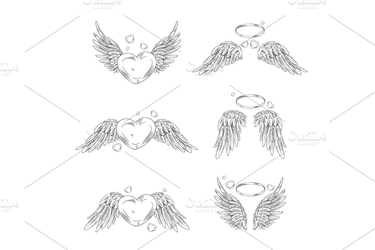 Angel wings with ring and heart, an Animal Illustration by Sabelskaya