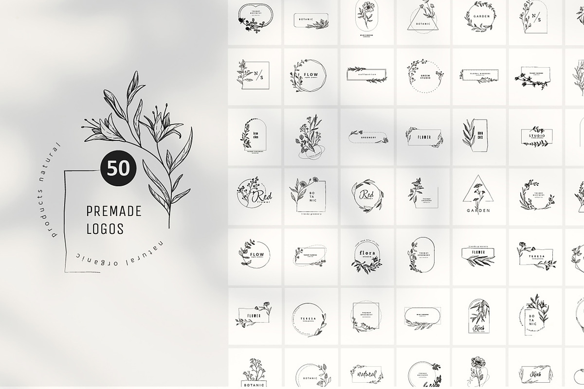 50 Premade botanical logos, a Branding & Logo Template by Merfin (Photo 1 of 5)