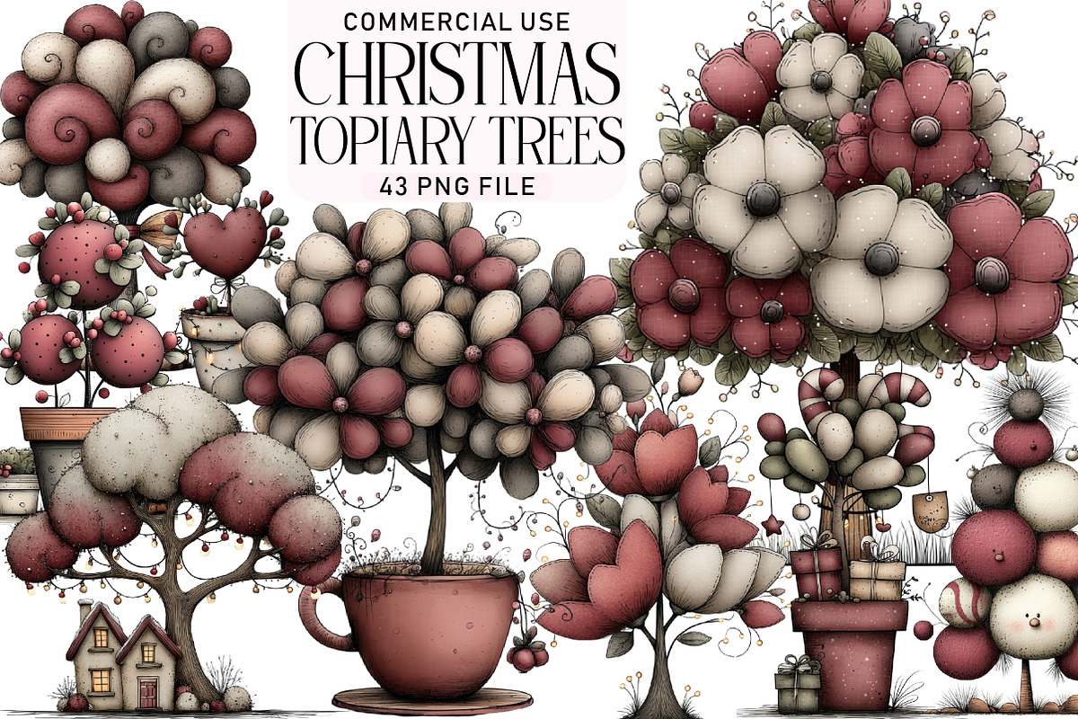 Whimsical Christmas Topiary Trees, an Illustration by Daily.Designs (Photo 1 of 5)