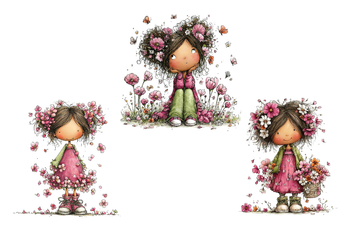 Girl & Flower Spring Clipart, an Illustration by Dream Creation (Photo 7 of 7)