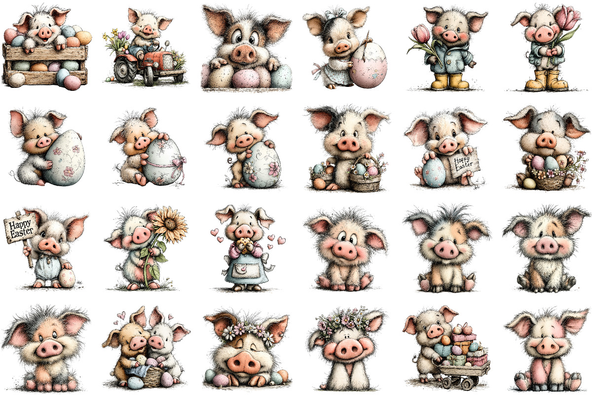 Whimsical Easter Pig Clipart Bundle, an Illustration by Sublimation Artist (Photo 2 of 7)