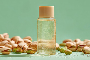 Pistachio oil bottle, a Photo by Beautiful things