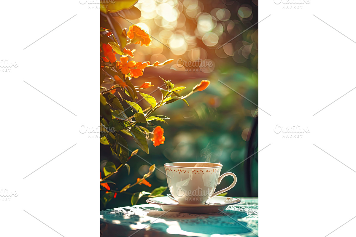 Cup of coffee in the garden, a Food Illustration by yanadjana