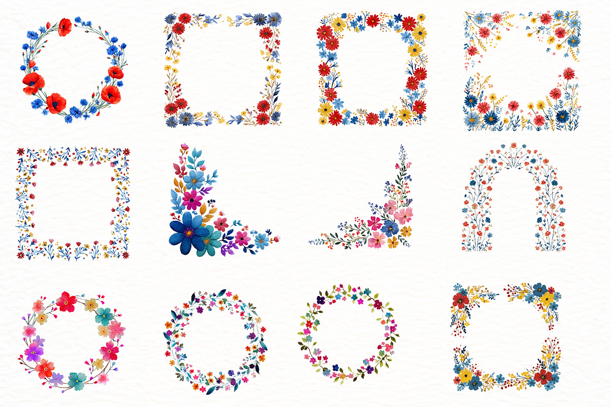 Watercolor folk art floral wreath, an Illustration by Designworld (Photo 5 of 8)