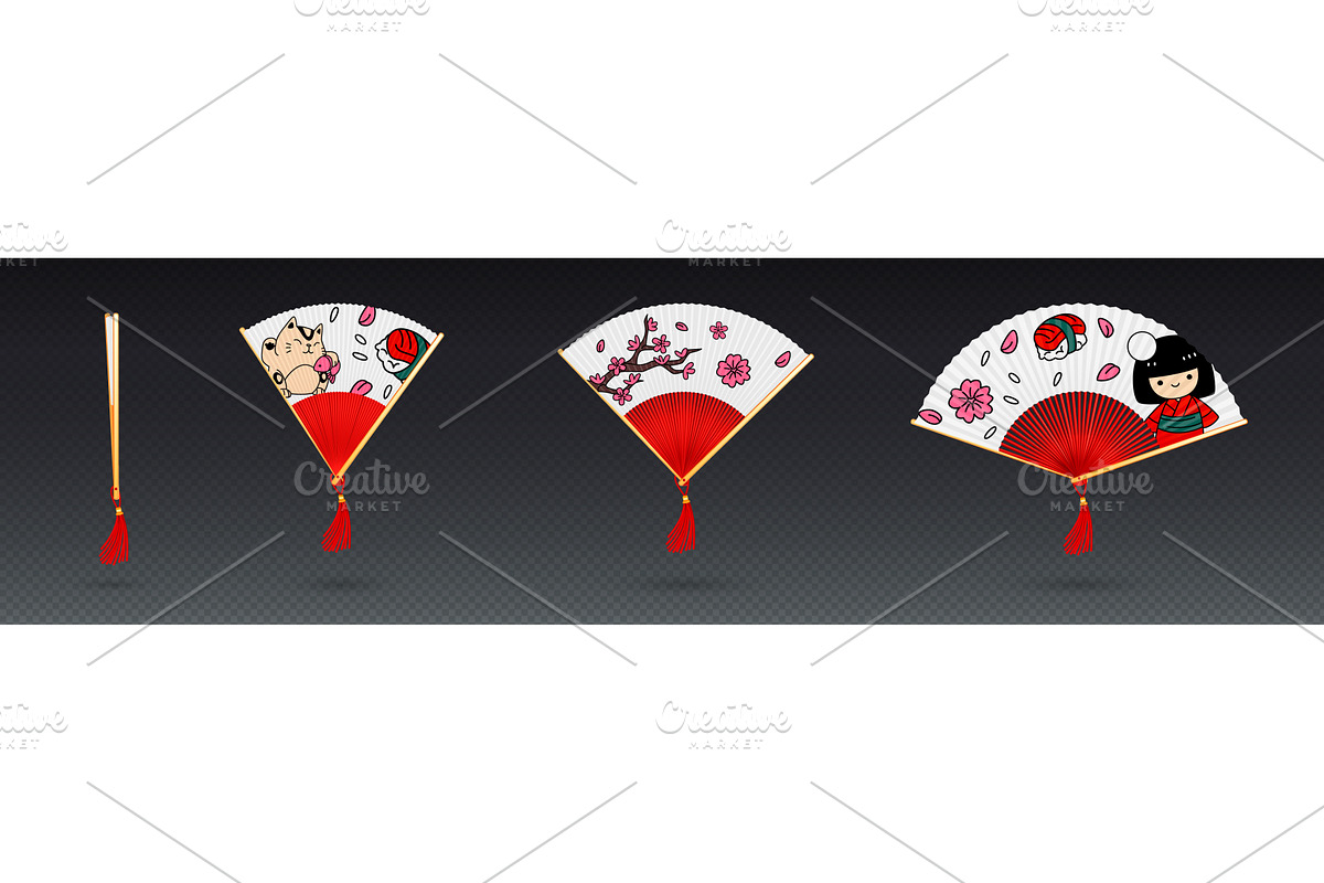 Japanese fan with traditional ornate, an Illustration by art PVP - market