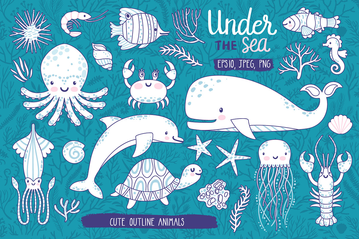 Cute sea animals and patterns, an Animal Illustration by MagicForestory (Photo 3 of 6)