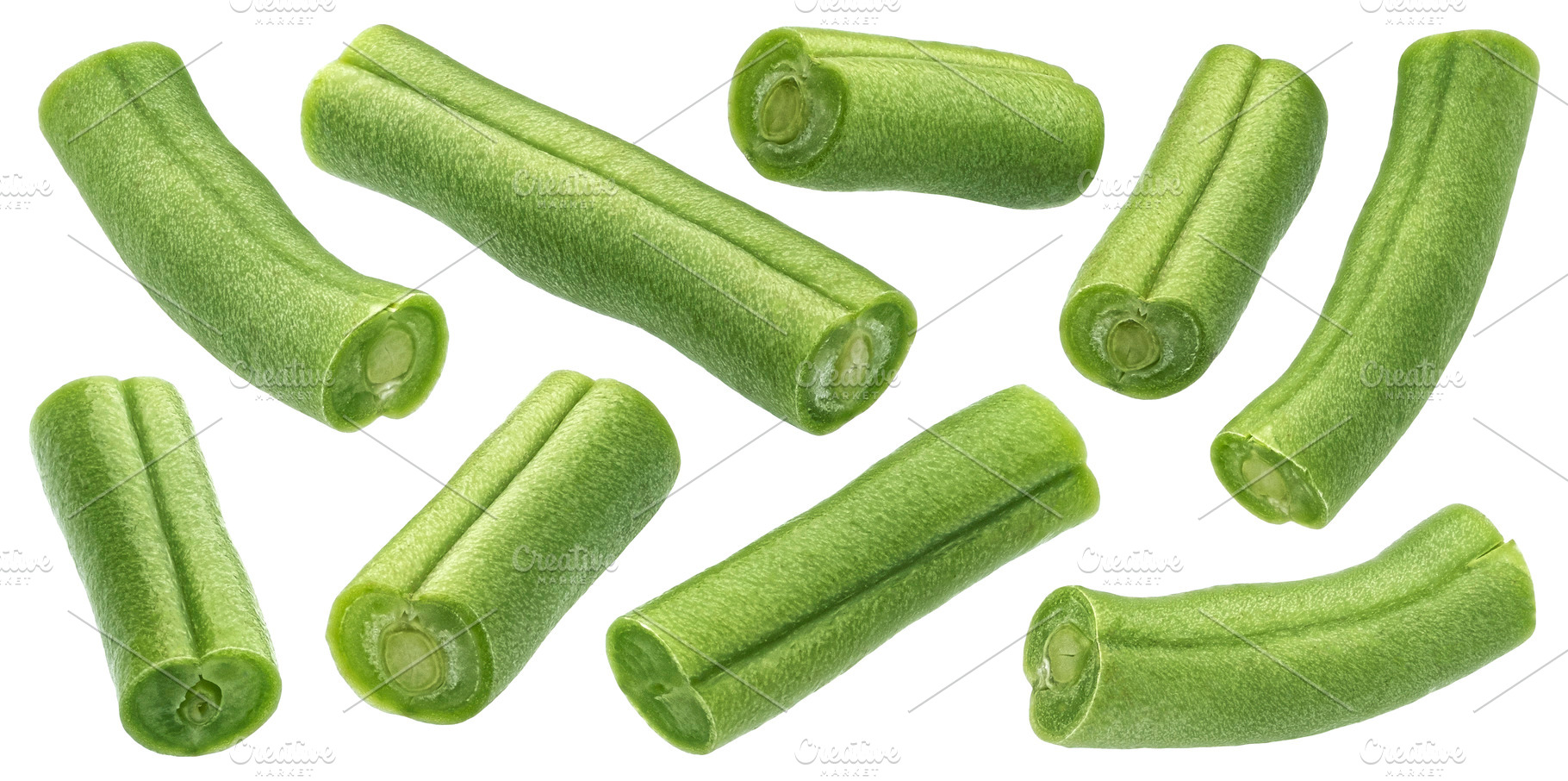 Chopped organic green beans isolated, a Food & Drink Photo by Max Lashcheuski