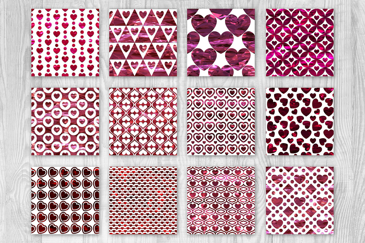 Red Foil Valentine Heart Patterns, a Pattern Graphic by Skritch Studio (Photo 2 of 6)
