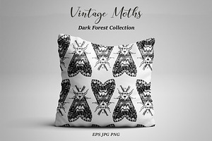 Vintage Moths Dark Forest Collection